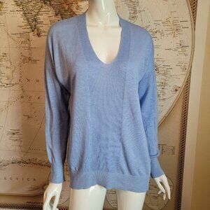 Banana Republic Icy Blue lightweight knit linen blend v neck sweater beachy M